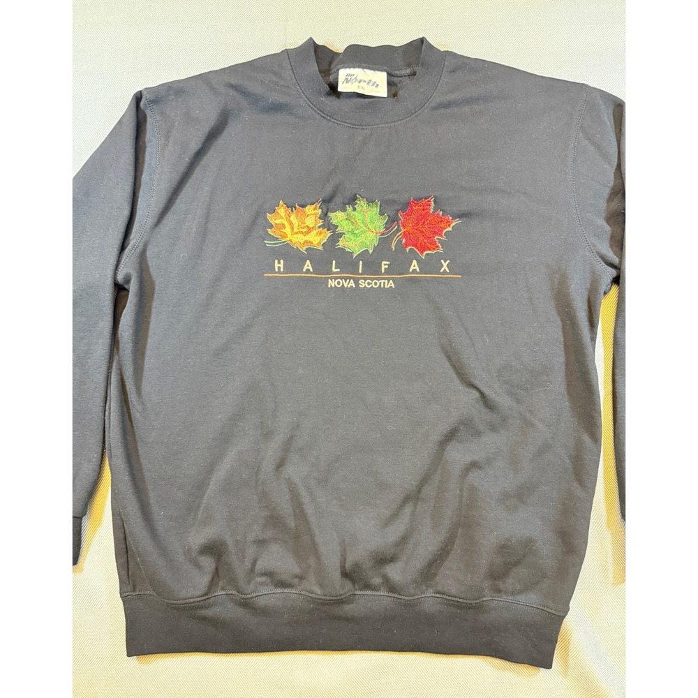 Up North Halifax Nova Scotia Sweatshirt Black Embroidered Maple Leaf M